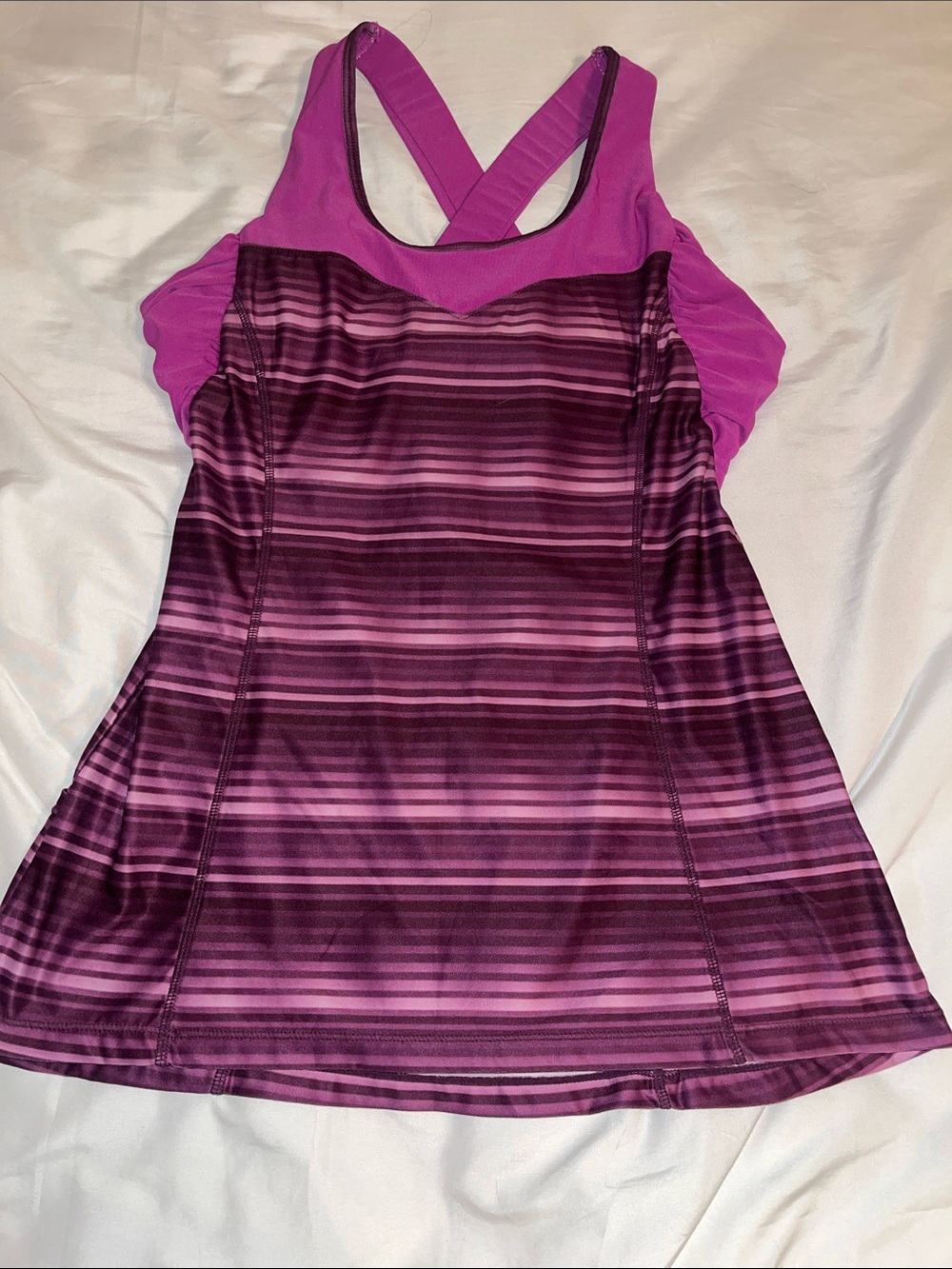 MPG Women’s Purple Striped Athletic Tank Top sz L Excellent Condition